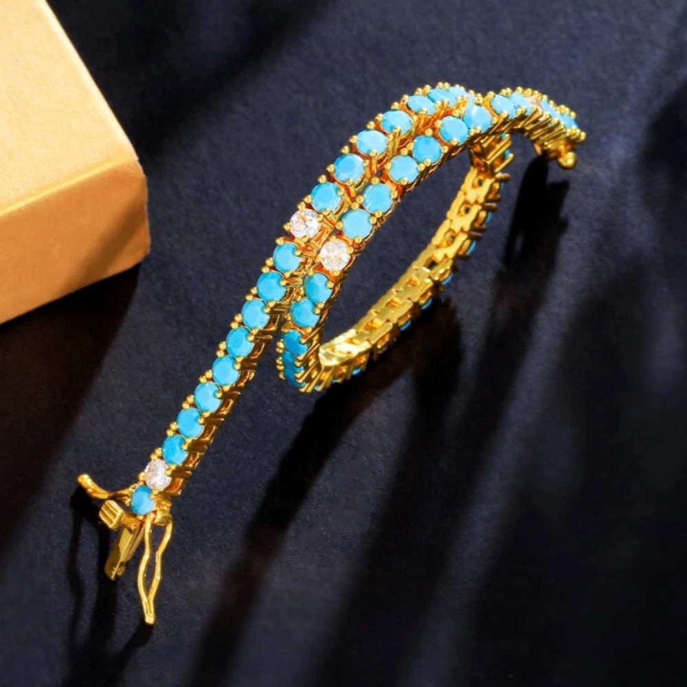 Natural Blue Turquoise 14k gold plated Tennis Bracelet with accent stones 🩵